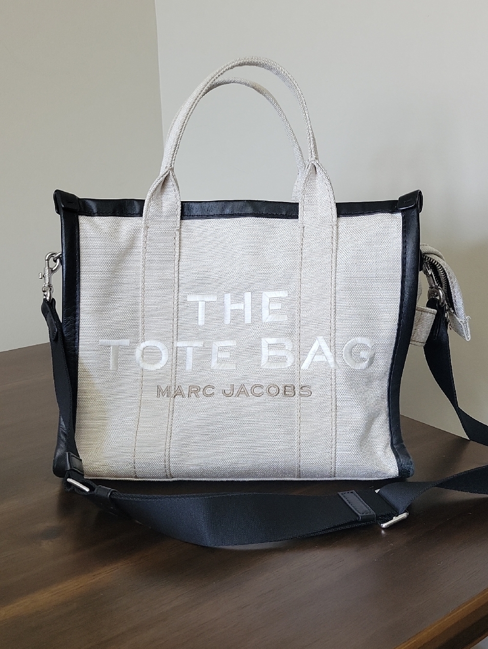 Marc Jacobs Med Canvas Tote Bag in Cream with Black Trim